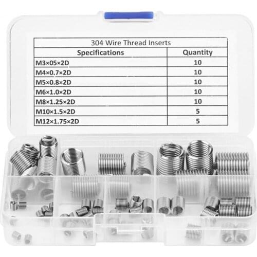 60Pcs M3 M4 M5 M6 M8 M10 M12 304 Stainless Steel Thread Repair Insert Kit