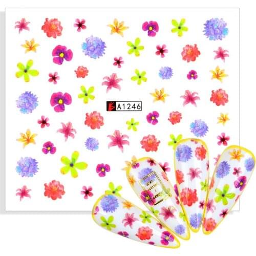 9 Designs Flower Water Decals Nail Sticker Green Plant Leaf Flower Beautiful Watermark Flakes Slider Tattoo Nail Art Decoration