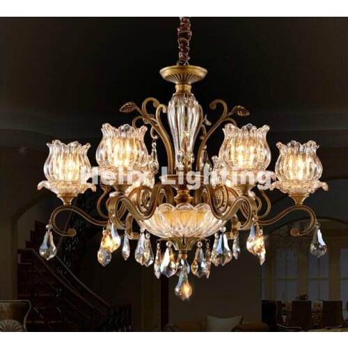 Free Shipping Bronze Finished E14 Antique Crystal Chandelier Lingting Luxurious Brass Crystal Lamp Lustre Suspension Lighting
