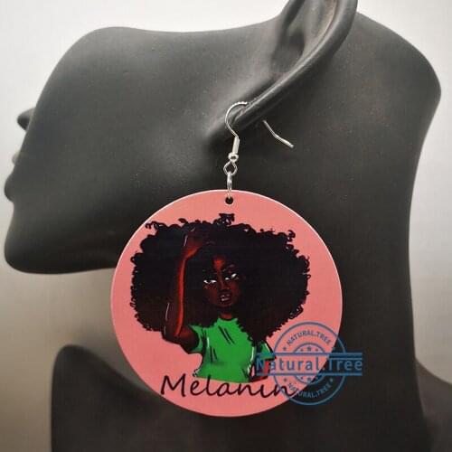 Free Shipping!!Melanin Girl Wooden Earrings