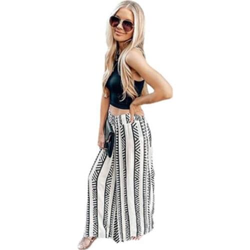 Spring And Autumn Fashion New Womens Elastic Belt Printing Loose Sports Leisure Wide Leg Lady Pants