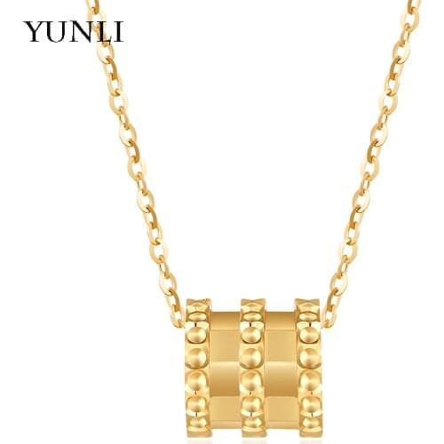 YUNLI Real 18K Gold Pendant Necklace Simple Tubular Design Pure AU750 Chain for Women Fine Jewelry Gift