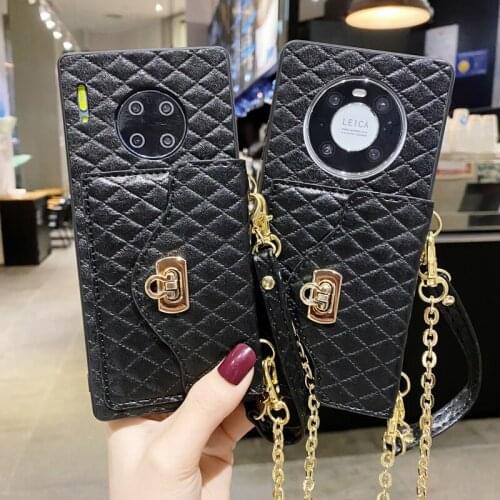 For Huawei P40 P40Pro Case Luxury Wallet Card Slot Neck Lanyard Strap Crossbody PU Leatner Cover For Huawei Mate 30 Mate 40 Pro