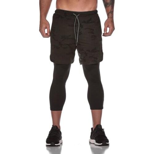 OIMG Double-layer Solid Color Cropped Trousers Summer Mens Pant Plus Size Fitness Training Quick-drying Sport Jogging Pants