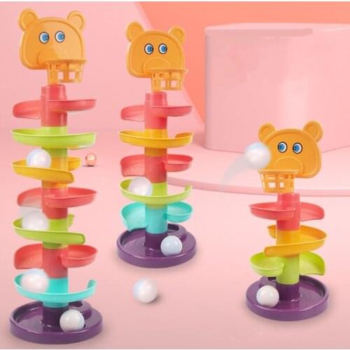 1Set Ball Drop Toy Montessori Stacking Block Interactive Educational Rotary Slide Toy with Basket Hoop Baby Sensory Toy