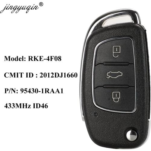 Jingyuqin Remote Key Fob 3 Buttons 433MHz ID46 for Hyundai Accent 2013 2004 2015 Model: RKE-4F08 P/N: 95430-1RAB1