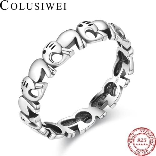 Colusiwei Vintage Fashion New 925 Sterling Silver Animal Ring Stackable Lovely Elephant Finger Ring for Women Fine Jewelry Gift