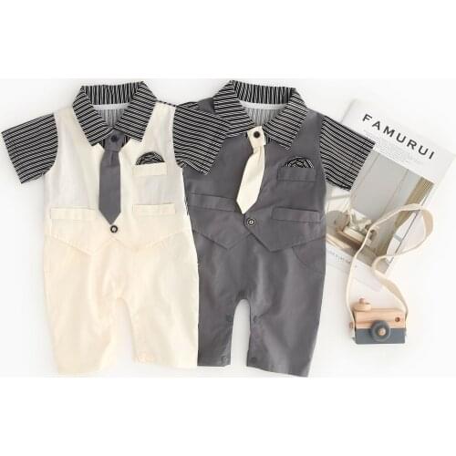 Hundred Days Photo Suit Gentleman Baby Short Sleeve Bow Tie Suit Romper Boy Climbing Vest Clothes