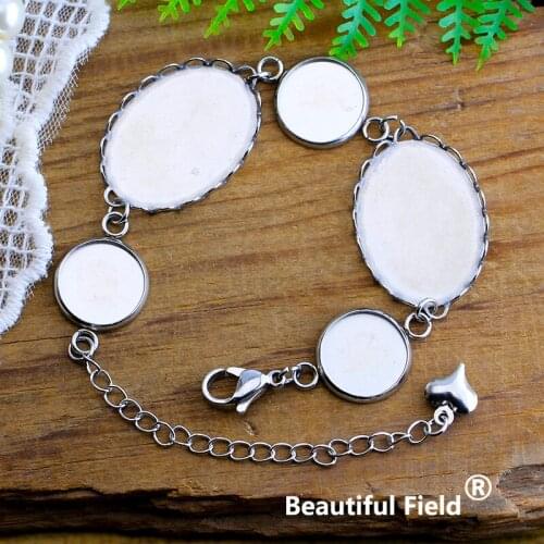 Stainless Steel Fit 12mm 18x25mm Round Oval Bracelet Settings Cabochon Base Cameo Blank Tray