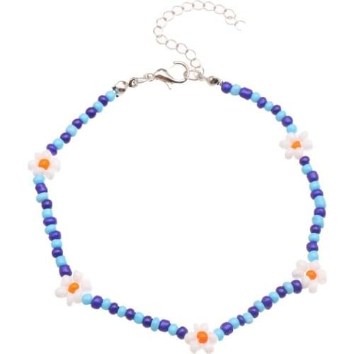 Summer Women Daisy Beaded Anklets Hand-Woven Colorful Flower Anklet Beach Foot Ornament Jewelry For Gift