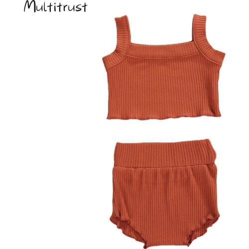 0-18M Baby Summer Clothing Toddler Newborn Boys Girls Ribbed Knitted Crop Tops+Shorts Infant Kids Casual Soft Cotton Outfits