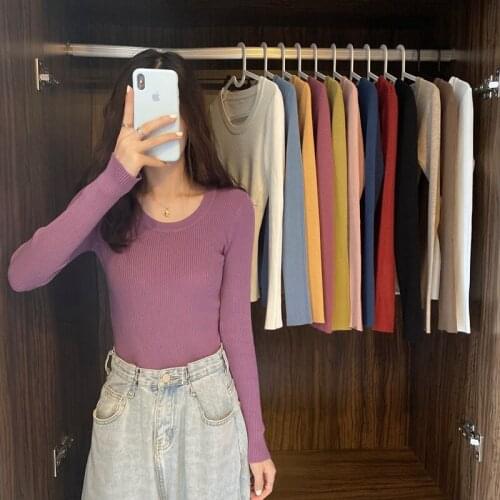 Autumn Fashion Trends Slim Fit Sweaters for Korean Style Women Casual Clothing Teenage Girl Basic Solid Pullover Tops Streetwear