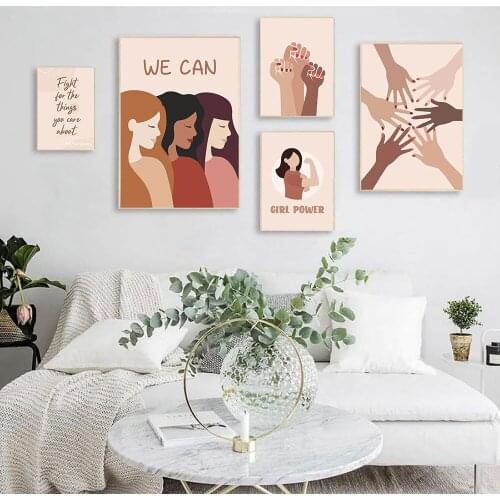 Girls Power Poster Women We Can Art Print Nordic Quote Canvas Painting Modern Hands Diversity Wall Picture For Living Room Decor