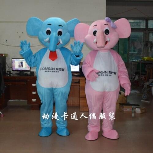 Elephant Cartoon Mascot Costume Christmas Fancy Dress Halloween Mascot Costume Blue Pink Someone Inside Cartoon Props