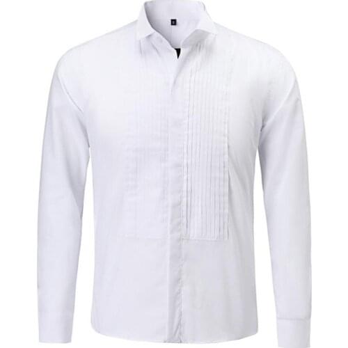 Luxury Brand Men Tuxedo Dress Shirt high quality Slim Fit Vertical stripes Long Sleeve Wedding Party Evening Dress Men Shirt