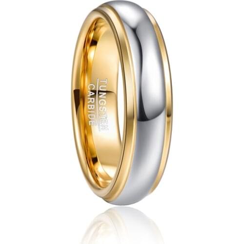 6mm Dome Polished Gold Tungsten Steel Ring High Quality Men Rings Fashion Geometry Party Wedding Band Ring Anillos