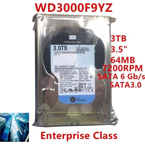 New HDD For WD Brand 3TB 3.5" SATA 6 Gb/s 64MB 7200RPM For Internal HDD For Enterprise Class HDD For WD3000F9YZ