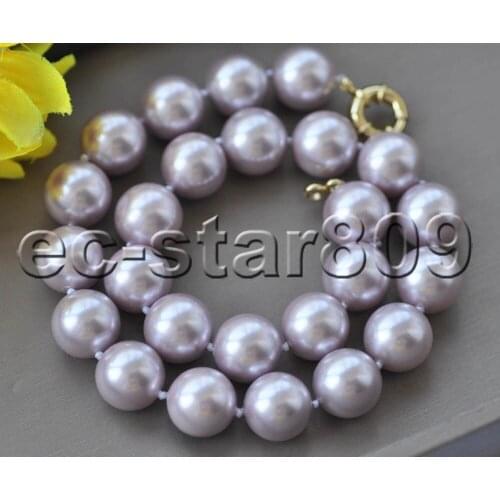 Z11147 17" 16mm Lavender Round South Sea Shell Pearl Necklace Choker Women