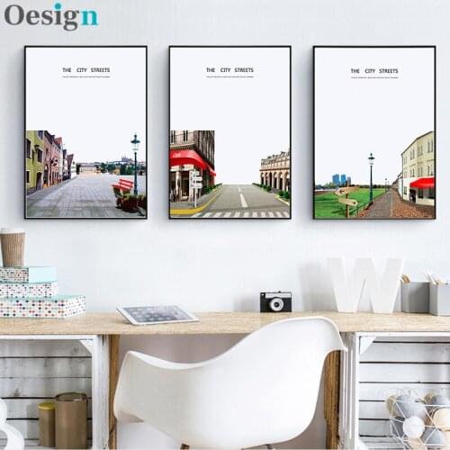 Modern City Architecture Poster Red Street Scene Booth Canvas Painting Art Poster Printmaking Mural Living Room Home Decoration