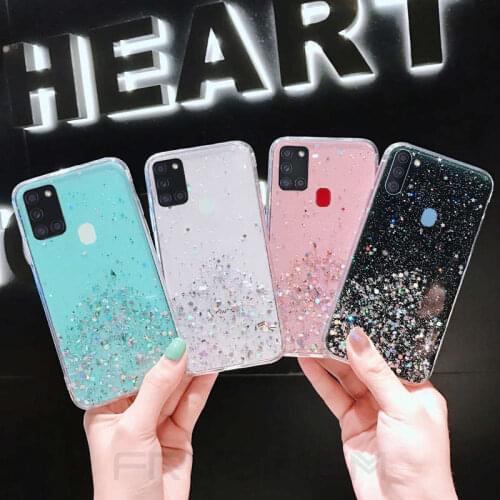 Silver Foil Glitter Star Clear TPU Case for Samsung A31 A41 A51 A71 M21 M11 A10 A10S A01 A21S A11 M31 A20S A30S A50 A50S Cover