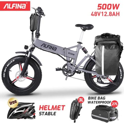 ALFINA FX21Electric Bicycle folding Snow Mountain Bike 20inch 4.0 Fat Tire Ebike Beach Bicicleta Eletrica 500W 40KM