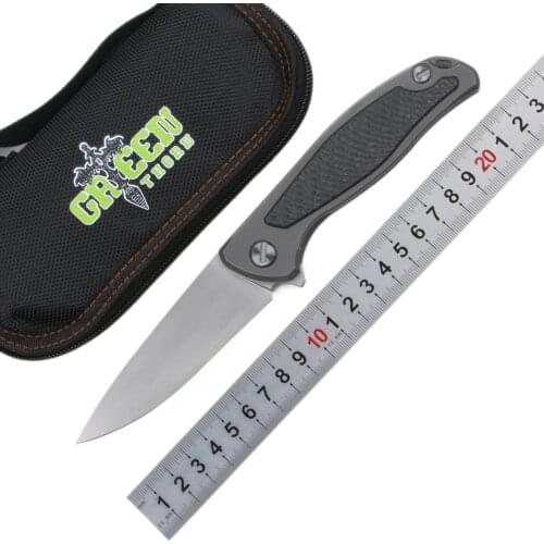 Green THORN Flipper 95 K110 Blade Titanium With Bearings Carbon Fiber Inlay Handle Outdoor Camping Fruit Folding Knife EDC Tools