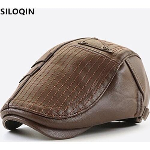 SILOQIN Snapback Cap PU Imitation Leather Hat Mens Warm Beret New Male Bone Dads Hat Adjustable Size Novelty Casual Sports Cap