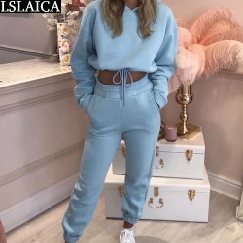 Tracksuit Women Solid Color Knitted Long Sleeve Hoodied Sweatershirt&sport Pants Casual Fashion Lacing Up 2 Piece Set Women