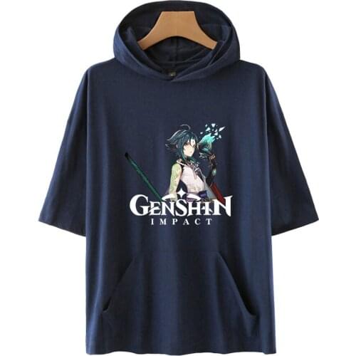 2021 Genshin Impact Print Cropped Hooded Hoodies Sweatshirts Men Women Unisex Harajuku Oversize Tracksuit Streetwear Pullover