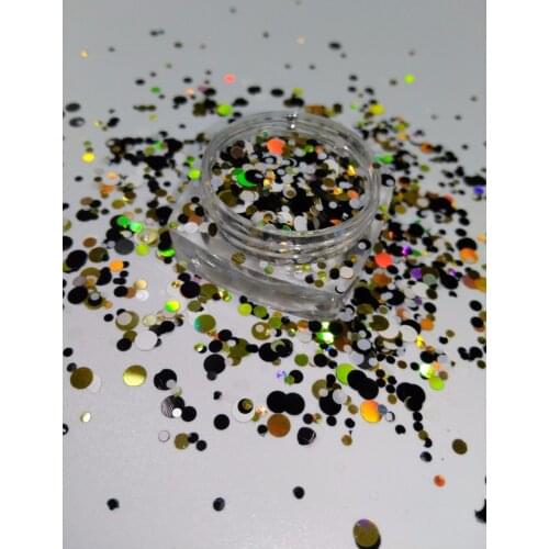 YM-006 1/2/3MM Glitter mix "Wicked" Round Dot Spangle shape glitter Flake cosmetic powder for nail Gel polish-50g/200g/bag