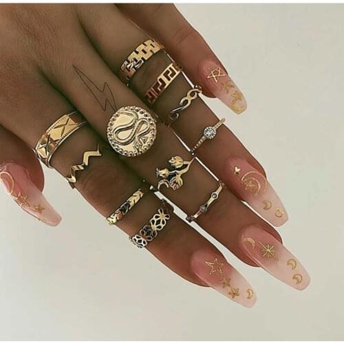 Yılan Figürlü Gold Çoklu 11 Adet Eklem Ve Yüzük Seti