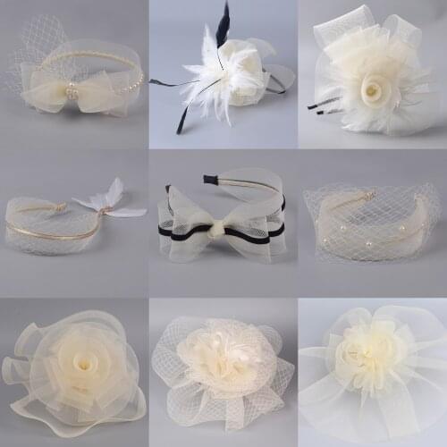 9design Lady Handmade Ivory Hair Band Fascinators Flowers Hats Lace Feathers Veils Headband Cocktail Weddings Hairpiece