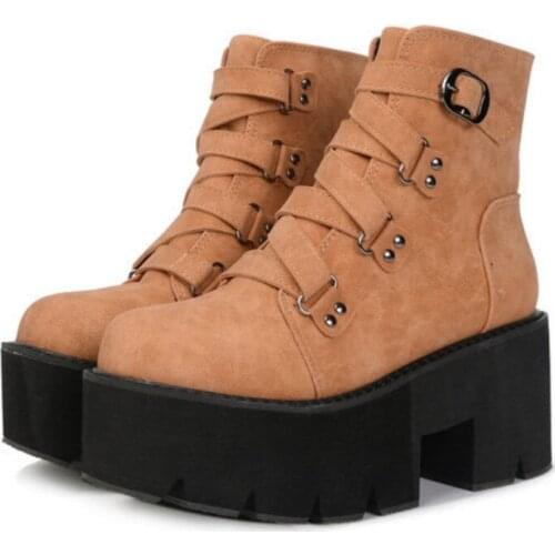 Women Platform Ankle Boots Buckle Strap Winter Warm Casual Shoes Femmes Bottes Ladies Wedges Heels Pumps
