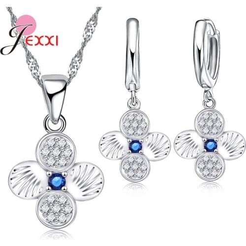 Romantic Style Flower Pendant Jewelry Sets For Women Girls Most Popular 925 Sterling Silver Necklace Earring Sets Wholesale