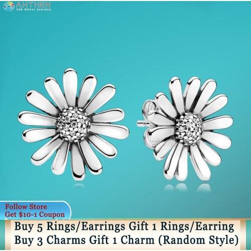 Ahthen 925 Sterling Silver Earrings Pave Flower Statement Stud Earrings Cubic Zirconia Statement Stud Earrings Women Earrings