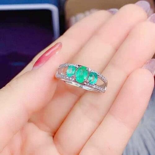 Fine Natural Columbia Emerald Real S925 Sterling Silver 3 Gemstones Ring Fashion Weddings Jewelry For Women MeiBaPJFS