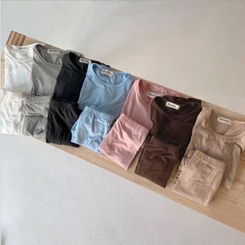 2021 new cotton girls boys 2 pcs set autumn t shirt+long pants soft kids suit