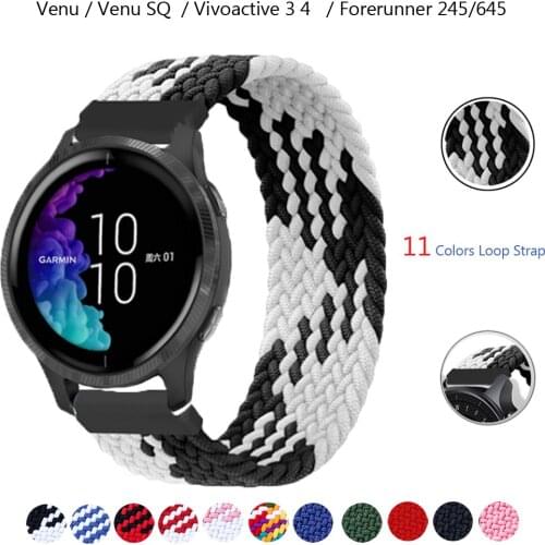 20/22mm Nylon Strap for Garmin vivoactive 3 4 Venu Band Braided Elastic Bracelet Wristbelt for garmin Venu sq Forerunner 245/645