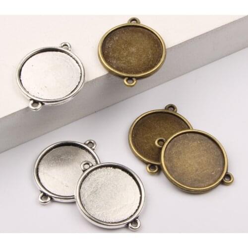 Reidgaller 20pcs fit 20mm round cabochon setttings double side blank bracelet connector base trays diy jewelry findings