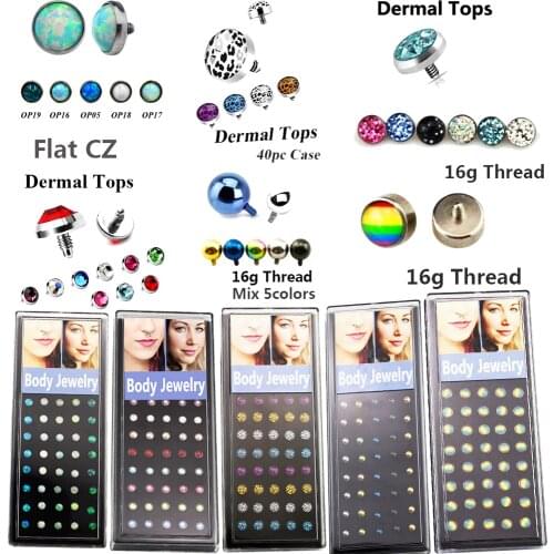 40PCS/Case 316L Surgical Steel 16g Opal Micro Dermal Anchor Gem Micro Dermal Anchor Top Dermal Piercing Surface Piercing Jewelry