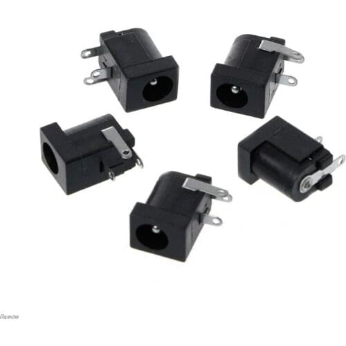 5 Pcs DC-005 Black DC Power Jack Socket Connector 5.5x2.1mm Barrel-Type PCB Mount Damom