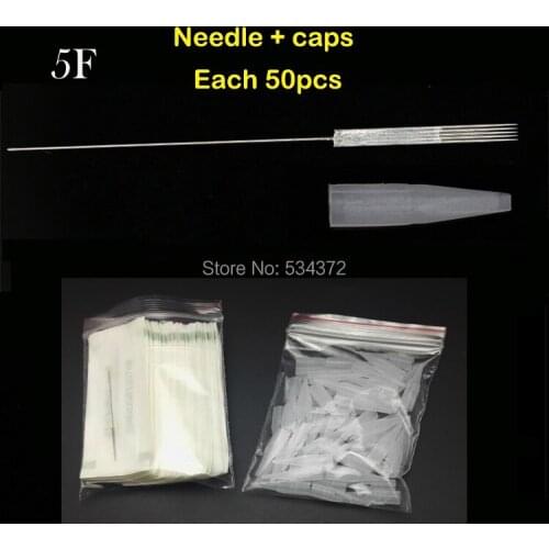 5F (Needles +Tips Each 50pcs ) Professional Permanent Makeup Eyebrow Lips Machine Needles Caps
