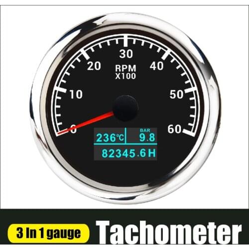 3 in 1 Tachometer Gauge 8000/ 6000/ 4000 RPM 85mm Waterproof Tacho Meter LED Water Temp Oil Pressure Hour Meter For Boat Car