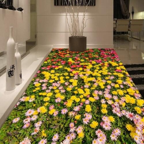 Free shipping custom flowers flooring living room bathroom moisture proof self-adhesive home decoration 3d wallpaper floor