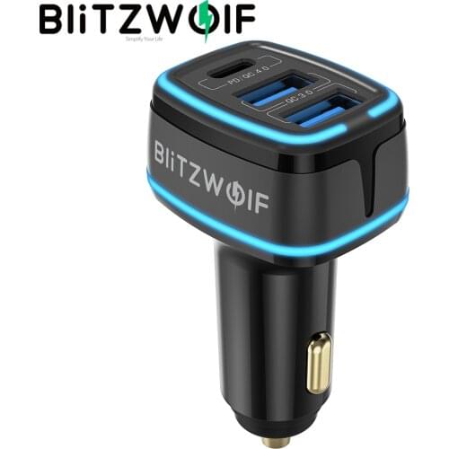 BlitzWolf BW-SD7 QC4.0 QC3.0 USB Type c 3 Port Fast Charging Car Charger Adapter for iPhone 12 11 Pro / Xiaomi Mobile Phone