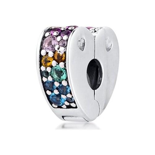 100% 925 Sterling Silver Charm Multi-Colored Arc Of Love Clip Beads For Jewelry Making Fits Original Pandora Charms Bracelets