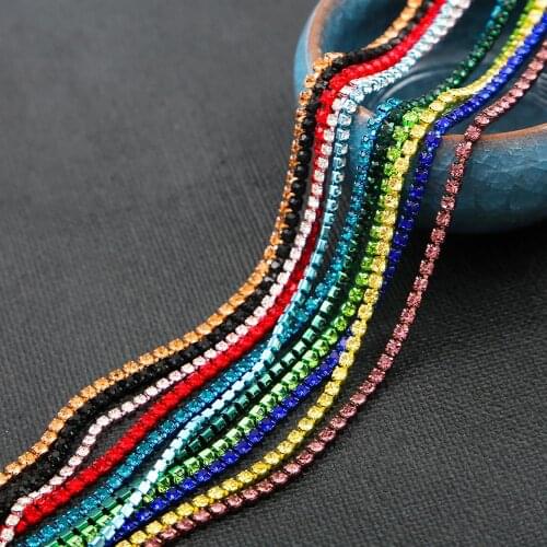 1yard/bag 2/2.4/2.8mm Colorful Crystal Rhinestone Chain SS6 SS8 SS12 Dense Claw Glass Rhinestone Trim DIY Garment Accessories