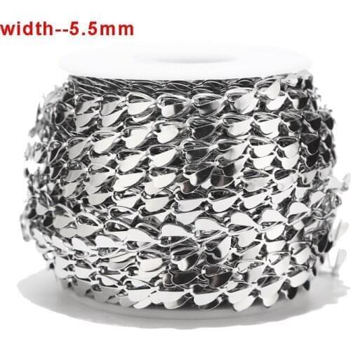 5.5mm width hollow Heart Chains for Necklaces Bracelets Jewelry Making&DIY Stainless Steel Chain in Bulk Silver Tone