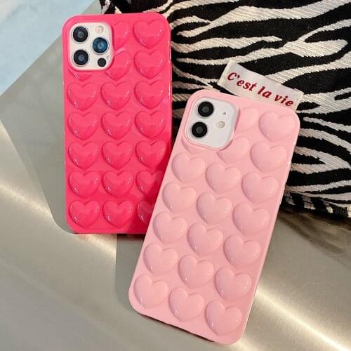 Ctue 3D Love Heart Case for iPhone 12 Mini 11 Pro Max SE 2020 XR XS 7 8 Plus Fashion Soft Silicone TPU Candy Color Back Cover