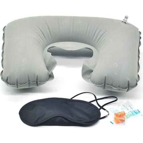 Car Flight Travel three piece set Flocking pillow include air pillow eye mask earplug U-Shape Flocked Pillow Neck Rest
